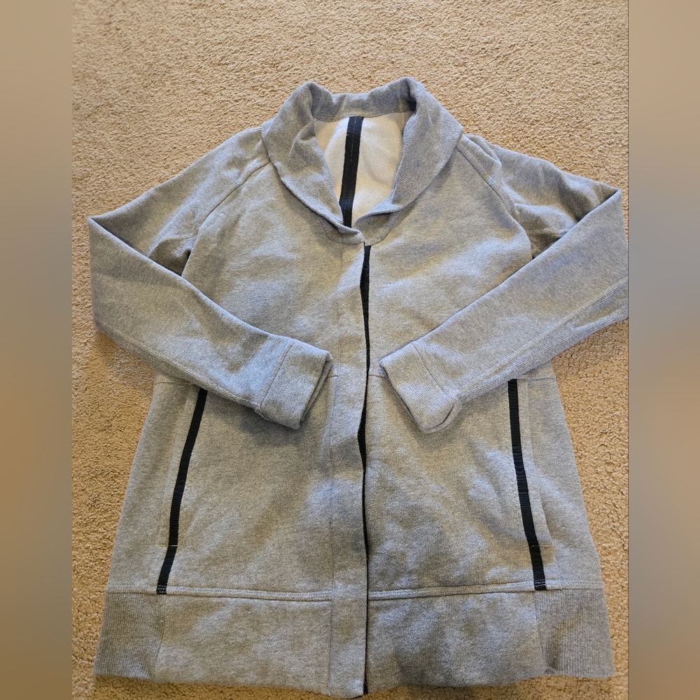 lululemon athletica Heather Gray Open Front Cardigan with Black Trim